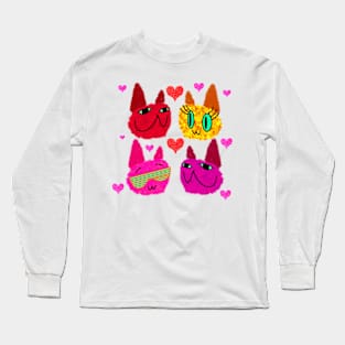 Fuzzy Cats Love Hearts Long Sleeve T-Shirt